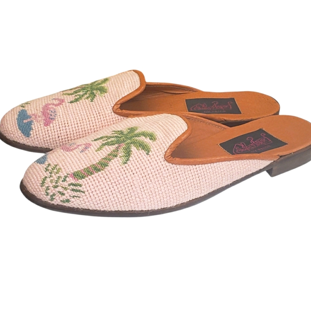 Paige Needlepoint mules in pink. NWOT . M- 8.5